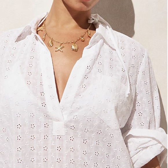 NWT J.Crew White Eyelet Airy side-tie tunic cover-up SZ XS - Picture 1 of 8